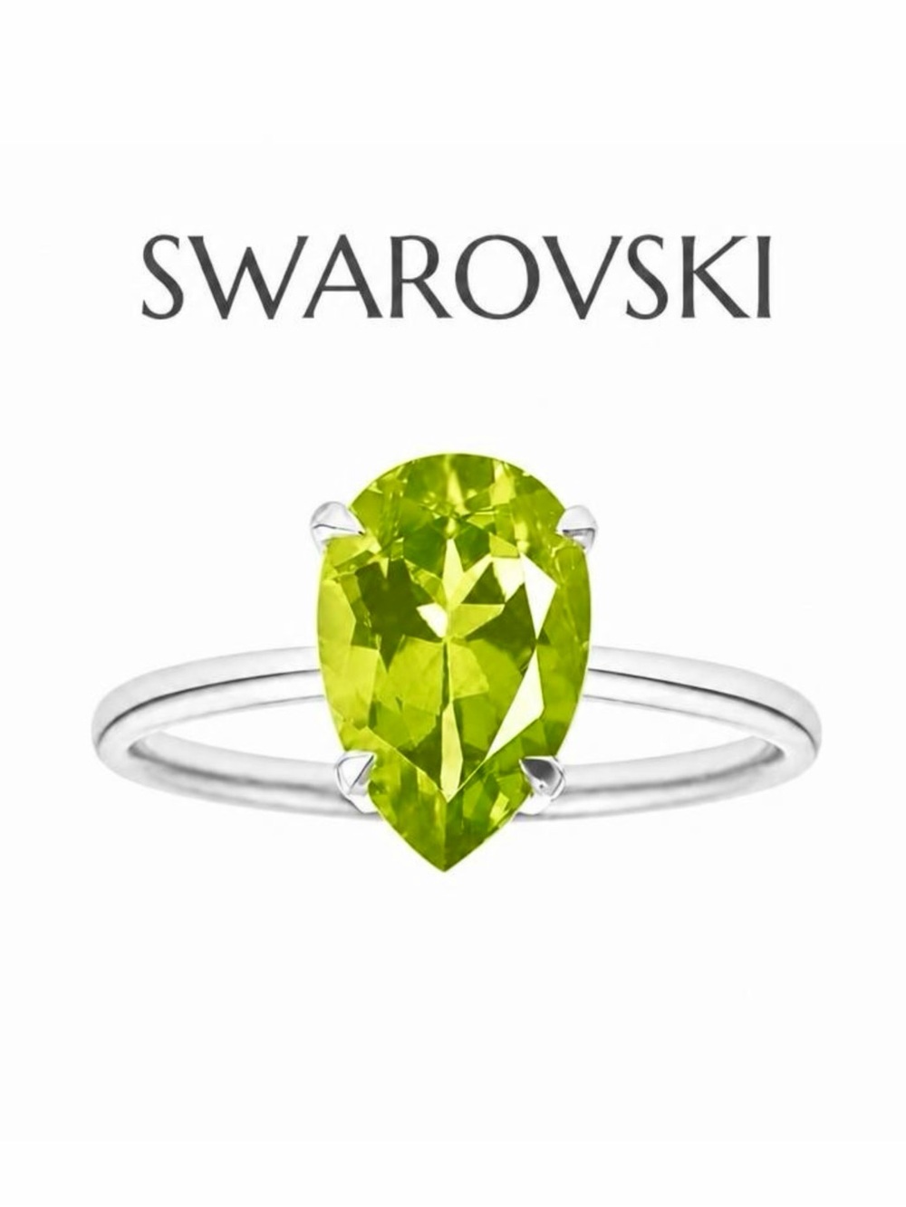 Sterling Silver Peridot Swarovski Element Pear Cut Ring